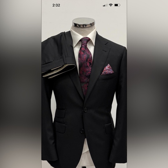 Black notch lapel wool suit